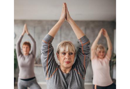 A woman doing yoga.