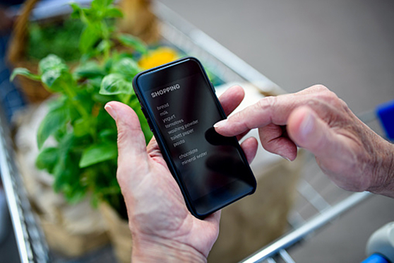 A phone with a shopping list.