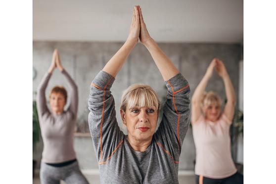 A woman doing yoga.